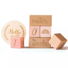 寶寶成長記錄木塊組 數字積木 拍照道具 嬰兒週歲記錄 姓名記錄木牌, 上色里程碑粉色, 1套