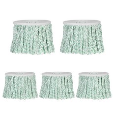 臺灣出貨純棉綫拖把頭旋轉墩布頭設計加厚全棉材質吸水強適配通用拖把桿日常清潔拖把替換頭配件適用, 精品純棉頭5個裝（綠白色）, 1個