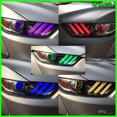 福特野馬Mustang專用手機APP控制LED日行燈 惡魔眼七彩流水跑馬燈 LED大燈改裝 車燈升級, 1個, 紅色高亮日行燈+轉向流水黃色（單邊價格）