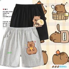 可愛水豚君卡皮巴拉卡通兒童短褲 - 夏季休閒沙灘五分褲
