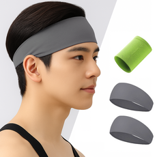 올리스트 스포츠 헤어밴드2p + 손목밴드1p 세트, 1세트, 그레이