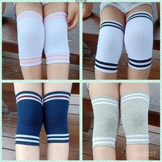 臺灣熱銷 夏季薄款棉兒童防摔護膝護肘寶寶學步爬行小孩運動跳舞跑步護具套, 淺灰白槓,3雙裝, 1個