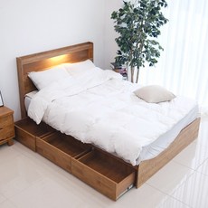아르볼가구 다올 원목 LED조명 수납형 침대프레임 월넛, 침대프레임_월넛_폼매트포함