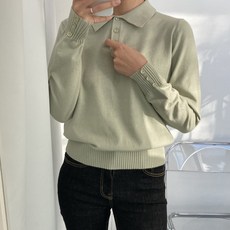 Tteugaejin 女款 Derci 嫘縈袖釦翻領針織衫