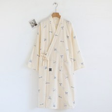 全棉蝴蝶結縐布睡袍浴袍女春夏純棉紗布雙層薄款家居浴衣, M