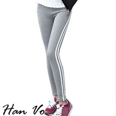HanVo 運動風條紋內搭褲 - 休閒顯瘦百搭九分運動褲