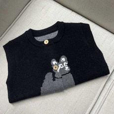 兒童針織開衫馬甲，可愛卡通小狐狸圖案，男女童秋冬百搭