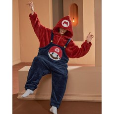 슈퍼마리오 파자마 수면잠옷 수면 임산부 아동 커플 남성 극세사 겨울 여성 원피스