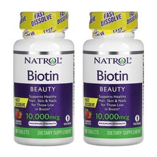 나트롤 Natrol 비오틴 맥시멈스트렝스 10000mcg 딸기맛 Fast Dissolve 60정 2개 biotin 바이오틴 비트뿌리 자일리톨 말토덱스트린