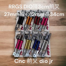 RRGS DIO 降低3cm 前叉 CNC 27mm 12mm 34cm 適用於 Dio Jr 迪奧 避震器, 黑頭銀身色,RRGS cnc 降3cm 前叉組, 1個