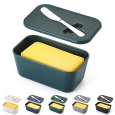 조리대 및 냉장고 문 선반용 뚜껑이 있는 버터 접시 ReaNea 플라스틱 버터 홀더 트레이 컨테이너 버터 나이프 포함 간편한 스쿱 식기세척기 사용 가능