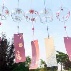 일본 유리 종 풍경 후우링 현관 도어벨 소원 행운 집들이선물, 퍼플꽃