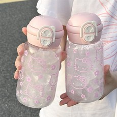 兒童彈跳吸管水壺 500ml 戶外便攜防漏水杯 可愛卡通圖案, 1個, 粉貓500ML