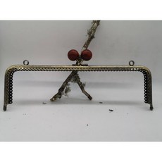 愛心手工材料鋪 木珠口金 25.5公分 大方形口金 雙耳口金 手工包材料, 1個, 25.5紅木方形木珠口金, 紅木色