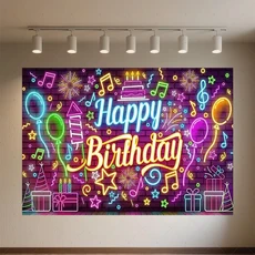 글로우 네온 생일 축하 배경 용품 댄스 카니발 파티 장식 반짝이는 사진 촬영, 01 120x90cm, 08 qmy512-8