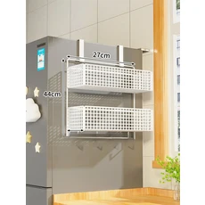 모던 미니멀리스트 주방 냉장고 수납 랙 벽걸이 철제 아트 다용도 보호필름 정리대, 27 흰색 2단 중간 사이즈 - 걸이형