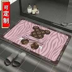 矽藻土地墊 廚房浴室用 吸水防滑軟墊, 粉底熊,定製尺寸【聯繫#客服拍】, 1個