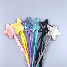 스팽글 반짝이 별 뾰로롱 마술봉 마법봉 공주 요정 지시봉 할로윈 코스튬 기념 촬영 소품, E 블랙