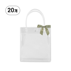 PVC 투명 쇼핑백 구디백 리본 포장 20개, 1호, 그린