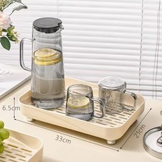 爆款日式茶盤 茶杯收納 雙層瀝水盤 瀝水托盤 廚房收納架 水杯收納盤 多功能收納盤 碗具瀝水收納架 小茶盤 泡茶盤, 1個, 双层日式沥水盘+長方形+奶油黃（推薦）