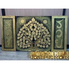 泰國壁畫 泰國佛桌 泰國油畫 泰式壁畫 泰國掛畫 象神油畫 金箔油畫 大壁畫 泰國象神 四面佛, 菩提樹綠色三件組