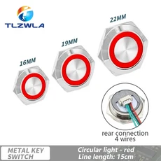 와이어 포함 초단 LED 조명 스위치 순간 자체 리셋 방수 금속 푸시 16mm 12V, 02 22MM, 01 1224V, 02 Red light