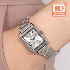 카시오 클래식 사각 스퀘어 미네랄 글라스 여성 스틸 시계 + 배터리 바우처
