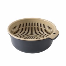 雙層瀝水籃 洗菜盆 蔬果籃 撞色水盆 濾水籃 水果盆 收納籃, 雙層圓形-灰色, 1個