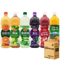 [한번에먹자] 델몬트 1.5L 오렌지+포도+제주감귤+매실+알로에+토마토 1개씩 총 1셋트 가정용 탕비실 사무실 과즙음료 쥬스 음료 골라담기, 1세트