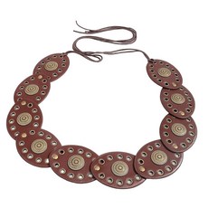 HinyBoehWestern-Boho-BELT 벨트여성용와이드디스크-할로우콘초레이스업PU가죽허리벨트드레스청바지용 커피.131515