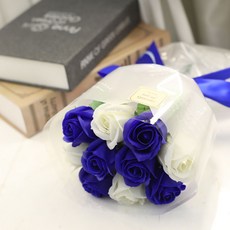 블랙앤화이트 비누꽃 누드 장미 꽃다발, 블루, 1개