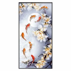부귀 화이트 모란꽃 구어도 보석십자수 비단 잉어 비즈 공예, 60X110cm, 1개