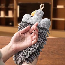 【 臺灣\齣貨 】可愛掛式擦手巾 傢用廚房 衛生間吸水不掉毛 卡通洗手擦 手速幹兒童【秦小姐精品店】, 1個, 灰色大鵝1個送1個掛鈎