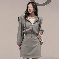 떳다그녀 플로잉 퍼프 후드집업 치마 트레이닝 투피스 봄 꾸안꾸 어깨 핀턱 속바지 미니스커트 세트