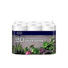 코디 슈퍼스트롱 3겹 키친타월 130매x6개입 1팩 키친타올 기름티슈 키친휴지 주방휴지 주방티슈 키친타월, 130매, 6개