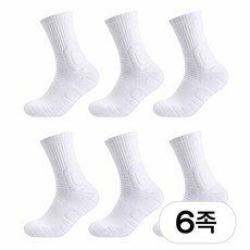 이지몰 고급 스포츠 중목 양말 6켤레 세트 쿠션 런닝 헬스 테니스, 1세트, 화이트 6장