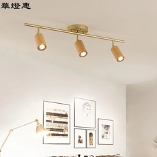 華燈惠 北歐風軌道燈 客廳背景牆燈 LED射燈 原木日式裝潢 商用照明, 1個, A款原木色2頭,三色光