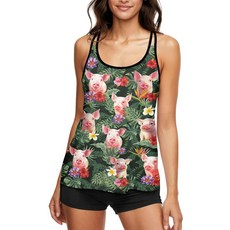 [ 1111726 ] 헌트파미 탱크니 여성용 수영복 투피스 2025 여름 복부 컨트롤 탱크탑 보이쇼츠 포함 돼지 L