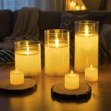 LED 글라스캔들 무드등 전자양초 흔들리는 촛불 12.5cm, 투명
