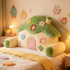 NEO포스트 공주 침대 등받이 쿠션 여아용 집 동물 침대 베개 귀여운 집들이 선물, 케이 핑크 왕관, 0.9-1m (90x45) 세척 가능