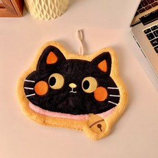 卡通可愛手巾兒童掛式手帕家用廚房衛生間加厚珊瑚絨吸水抹布毛巾, 1個, 圓溜溜黑色擦手巾