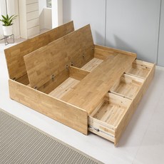 우드와나 고무나무 원목 카멜 1단 벙커침대 수납 침대 프레임, 카멜 (무헤드)