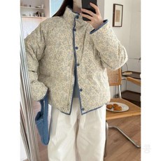 꽃무늬패딩 점퍼 자켓 패턴 할머니 퀼팅 누빔 겨울 퀄팅 귀여운 여자 엄마 일 노카라 잠바 아우터 깔깔이 오버핏 플라워 여성