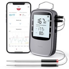 고비 블루투스 육류 스모커 오븐용 무선 육류 2개의 프로브가 있는 디지털 그릴 타이머 모드 튀르키예 생선 소고기 요리용 스마트 LCD 백라이트 바비큐, 2 x Probes, Silver