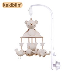 新款彩棉音樂牀鈴 寶寶房裝飾吊傘牀掛件防斜視懸掛式牀頭鈴, 彩棉小熊牀鈴 發條款音樂盒支架:如圖, 1個