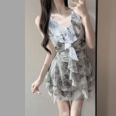 2026新款連體泳衣女高級感裙式保守碎花掛脖顯瘦溫泉度假泳裝速幹, XL【適合110-120斤】
