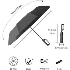 旅行折疊高爾夫傘 10 肋汽車輕便緊湊便攜汽車防紫外線 UPF50 手柄, 黑色, 1個