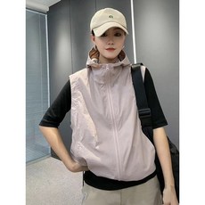 連帽背心外套 女生休閒運動風防曬衝鋒衣 開襟薄款外搭