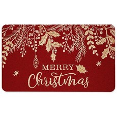 WARDOS Merry Christmas 도어 매트 레드 및 골드 리프 크리스마스 도어매트 현관 실내 실외 입구 현관용 크리스마스 겨울 웰컴 매트 외부 크리스마스 홀리데