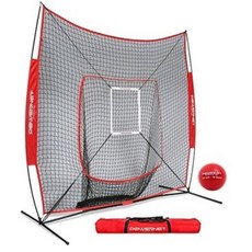 棒壘球打擊網 - 簡易組裝、堅固耐用、紅色邊框設計, 打擊網+本壘T座+方形目標框, 1個
